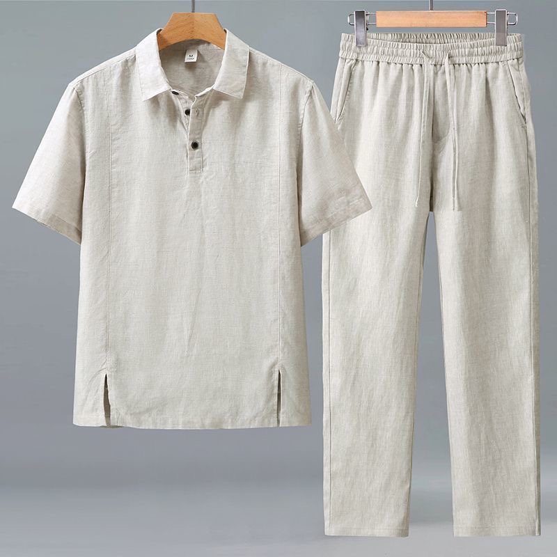 Short Linen Drawstring - Ensemble deux pièces décontracté pour homme