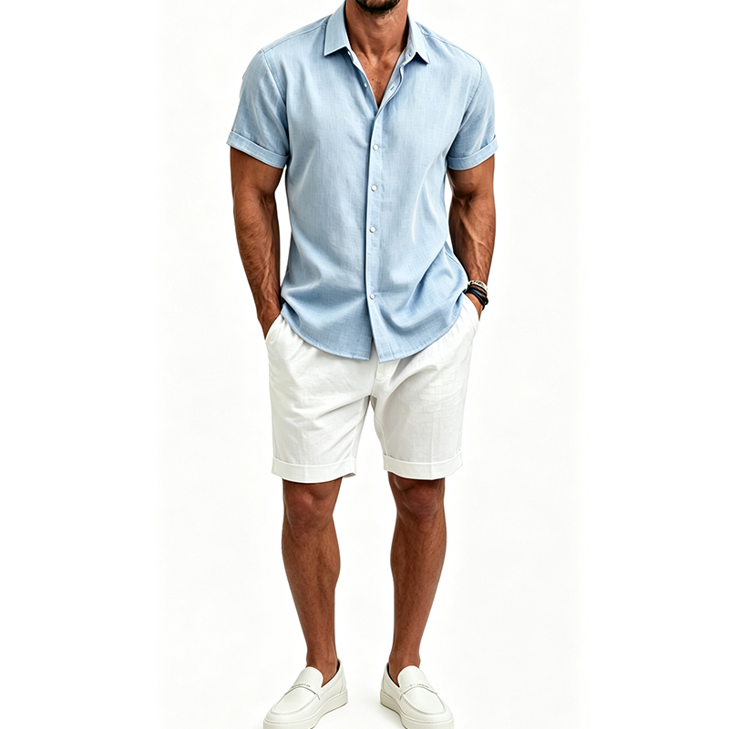 Short Linen Drawstring - Ensemble chemise et short en coton